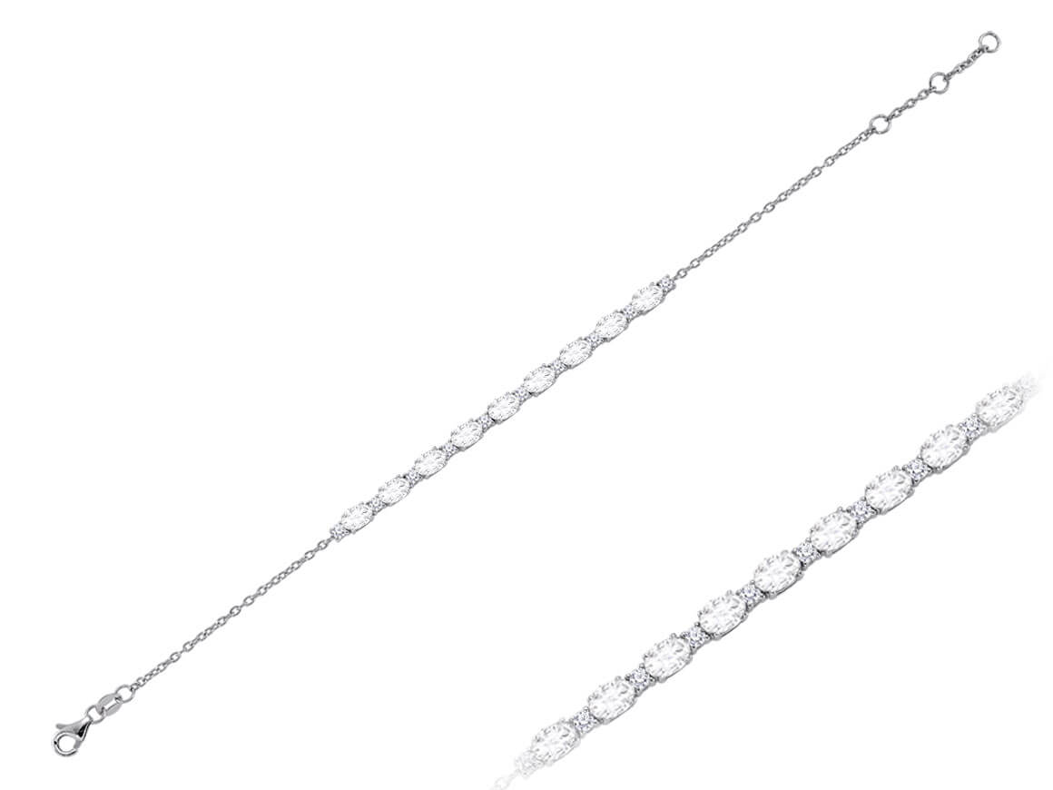 Diamond and Oval White Topaz Bracelet