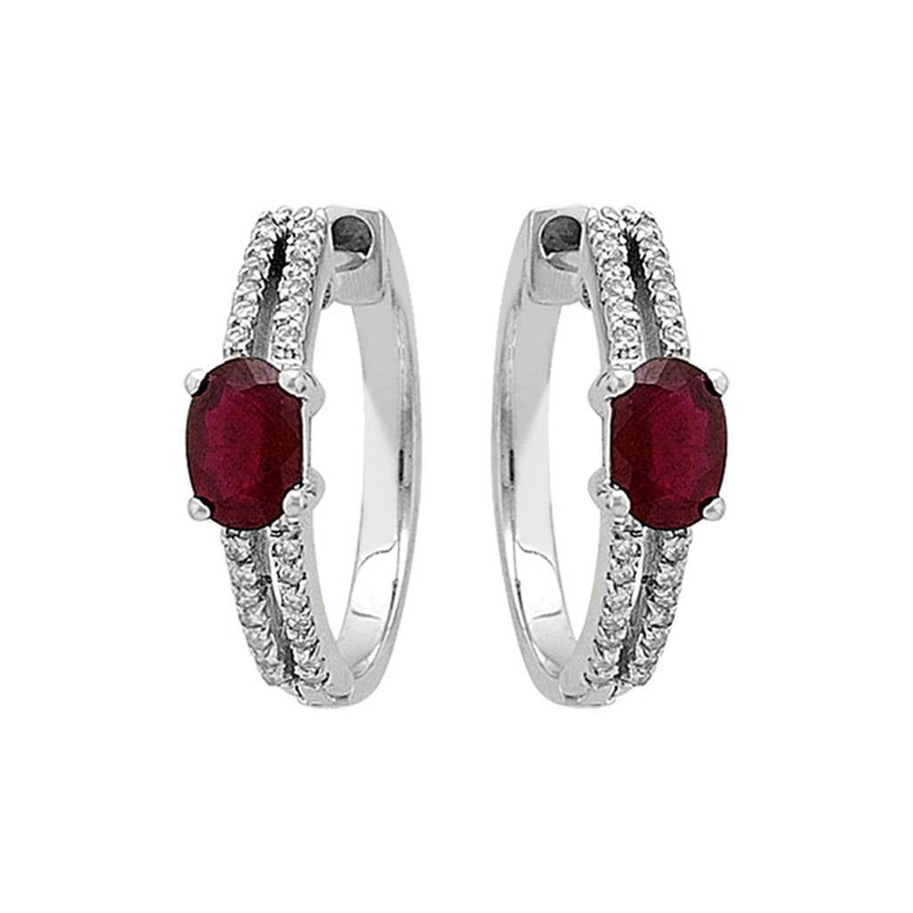 Diamond and oval ruby ​​earrings