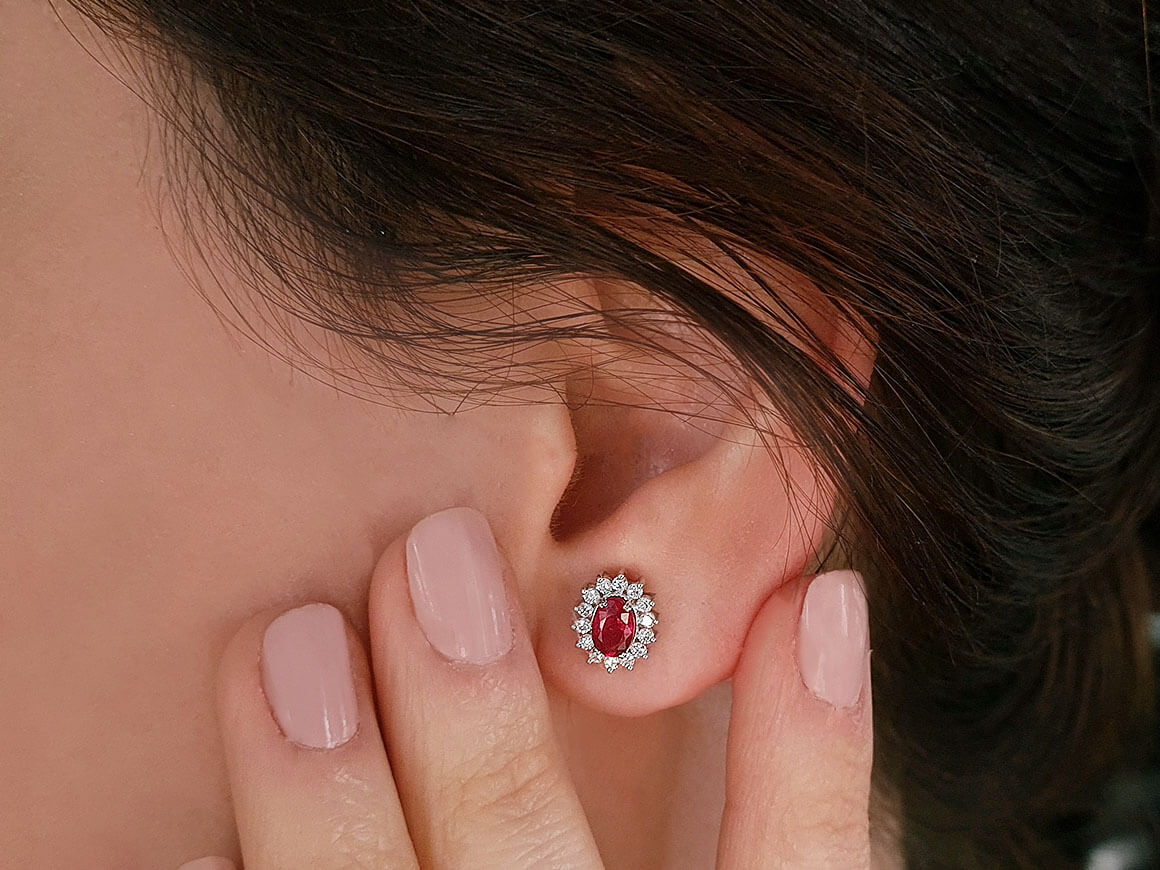 Diamond and Oval Ruby Earrings