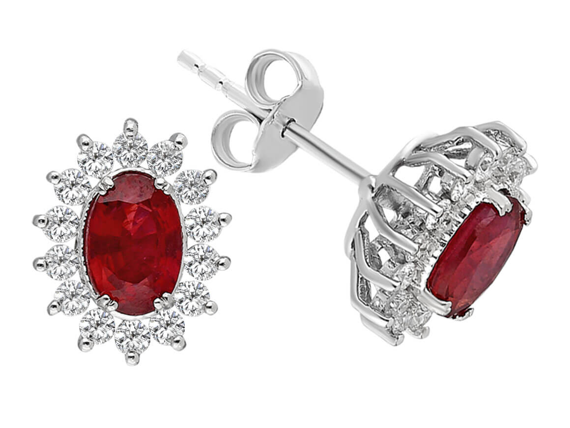 Diamond and Oval Ruby Earrings