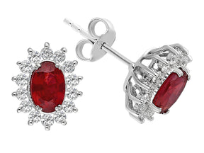 Boucles d'oreilles diamant et rubis ovale