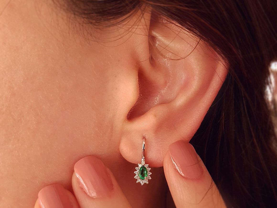 Diamond and drop emerald earrings