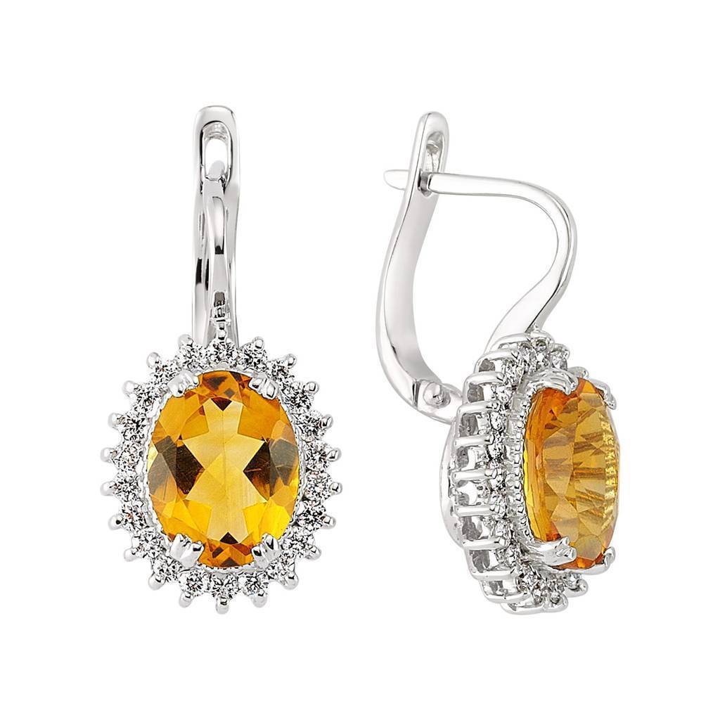 Diamond and Oval Citrine Earrings