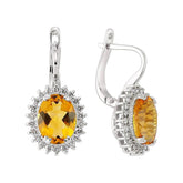 Boucles d'oreilles pendantes en diamant et citrine ovale