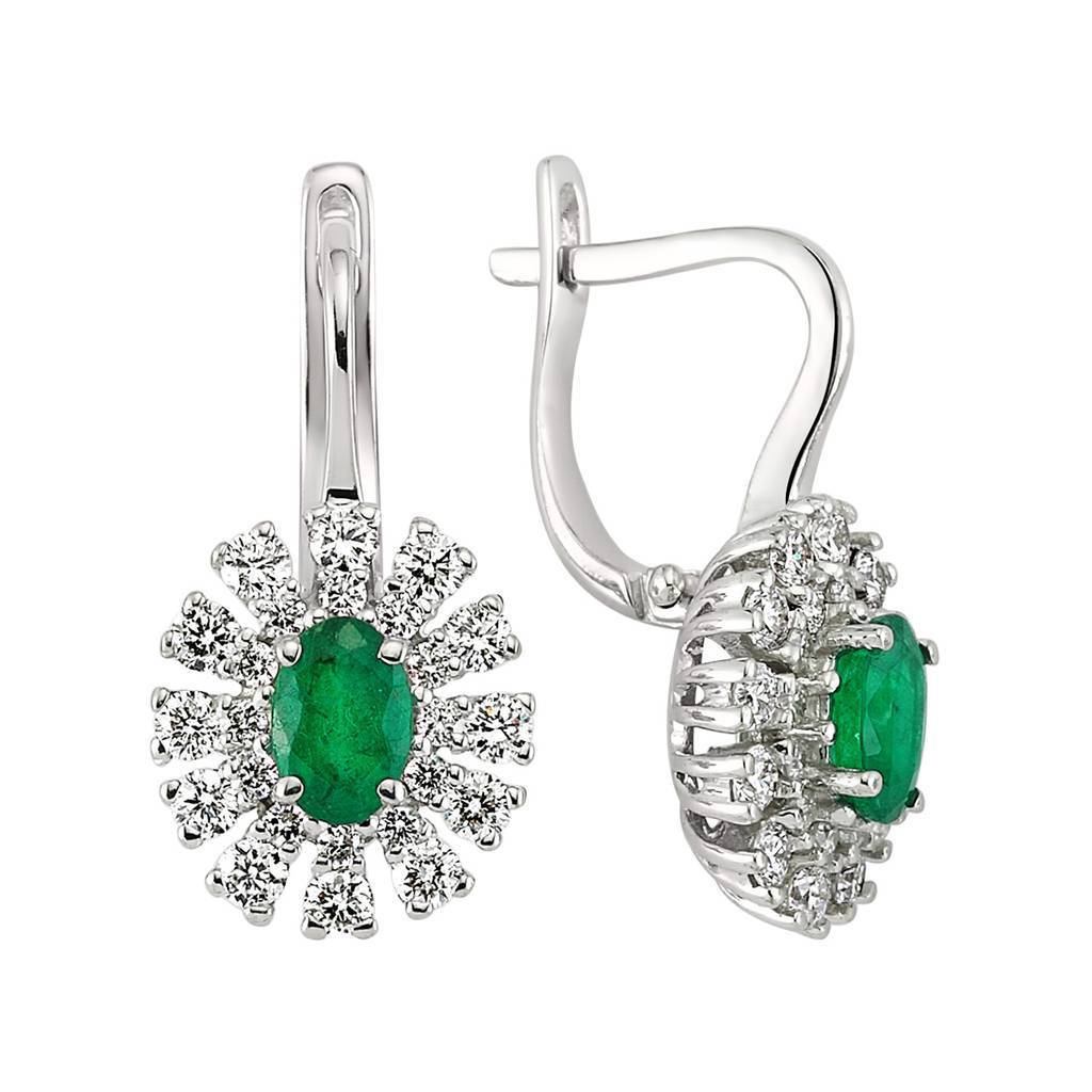 Diamond and Oval Emerald Earrings