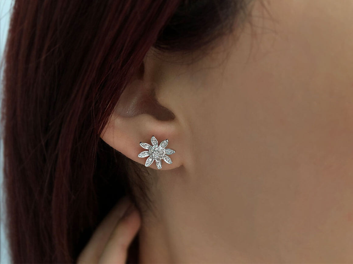 Diamond Flower Stud Earrings
