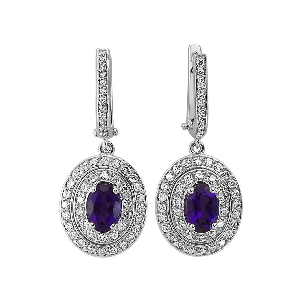 Diamond and Oval Amethyst Earrings