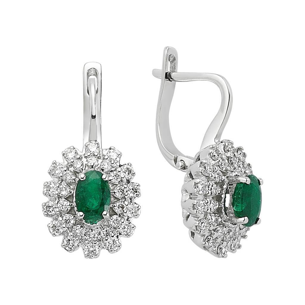 Diamond and Oval Emerald Earrings