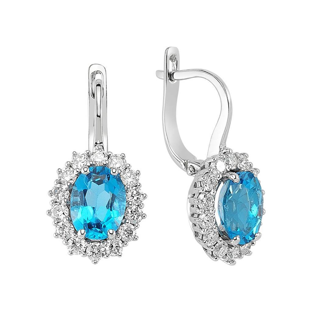Boucles d'oreilles pendantes en diamant et topaze bleue ovale