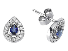 Diamond and teardrop sapphire stud earrings