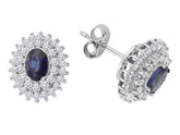 Boucles d'oreilles puces double rang diamants et saphir ovale