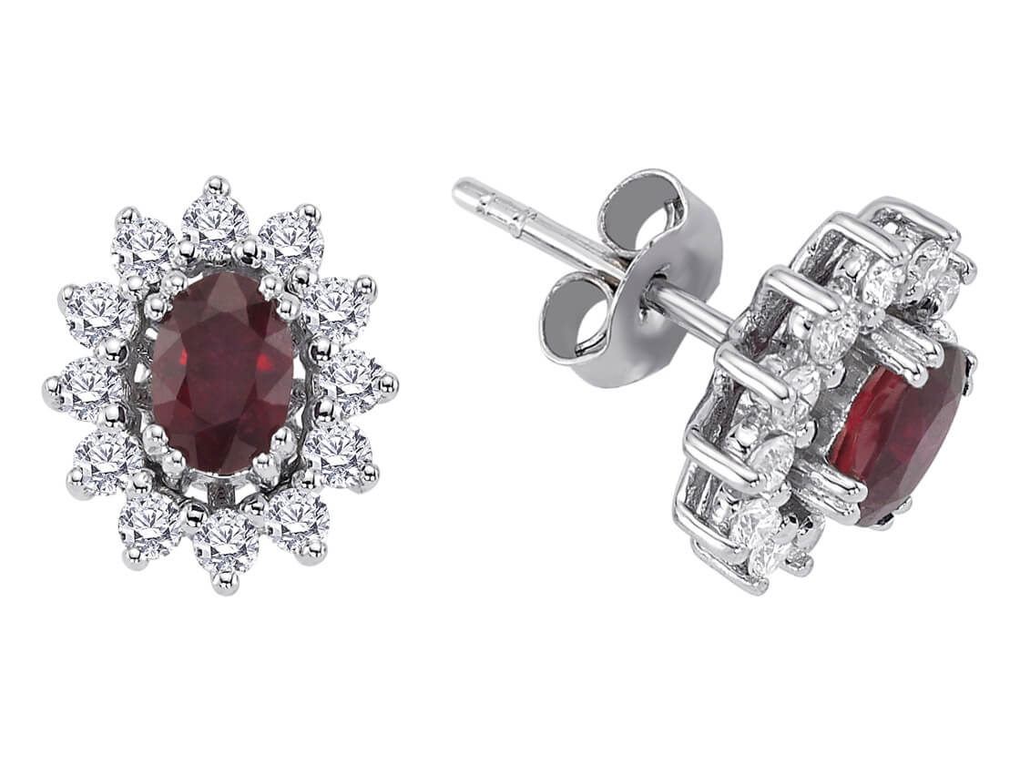 Diamond and Oval Ruby Stud Earrings