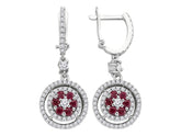 Double Row Diamond and Ruby Flower Earrings