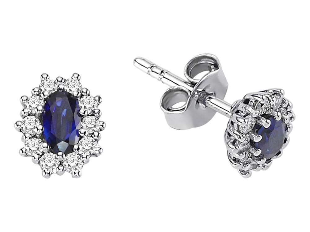 Boucles d'oreilles puces diamant et saphir ovale