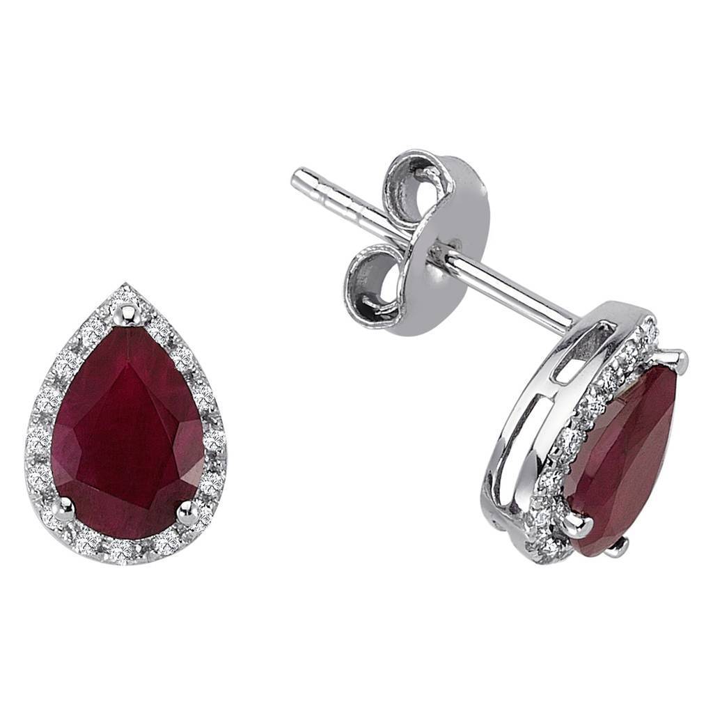 Boucles d'oreilles puces diamants et rubis larme