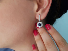 Boucles d'oreilles double rang diamants et saphirs