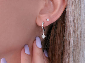 Boucles d'oreilles créoles étoile du Nord en diamant