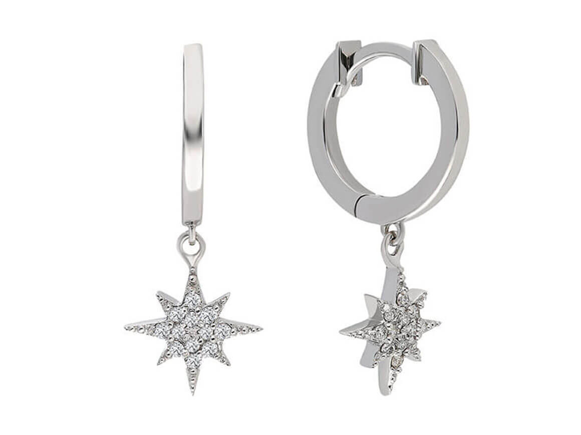 Diamond North Star Hoop Earrings
