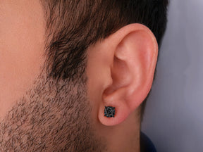 1.50 Carat Black Diamond Effect Solitaire Men's Stud Earrings