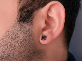 1.50 Carat Black Diamond Effect Solitaire Men's Stud Earrings