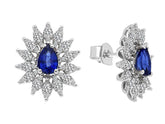 Boucles d'oreilles puces diamants et saphirs en forme de larme