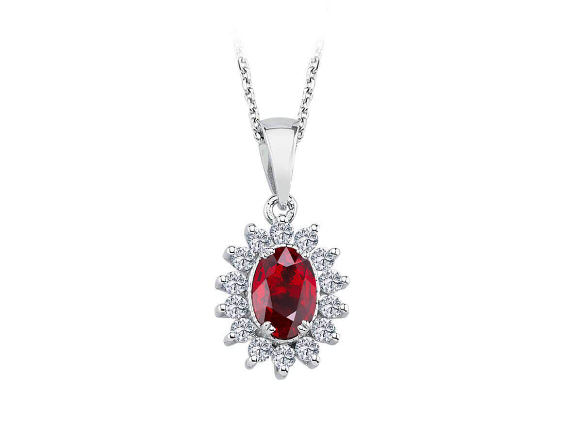 Diamant und Oval Rubin Halskette