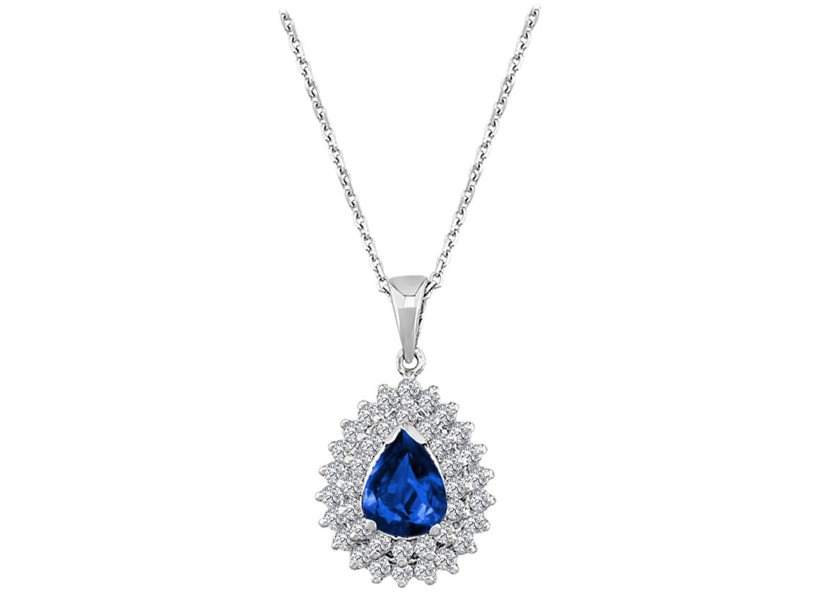 Collier double rang diamants et saphirs en forme de larme