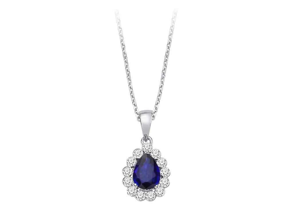 Diamond and drop sapphire necklace