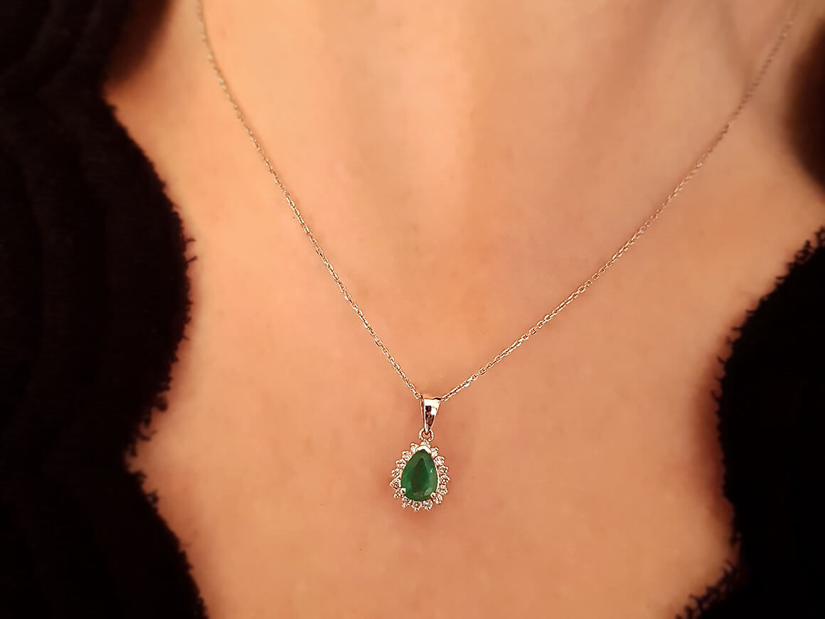 Diamond and drop emerald necklace