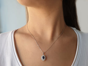 Double Row Diamond and Oval Sapphire Necklace