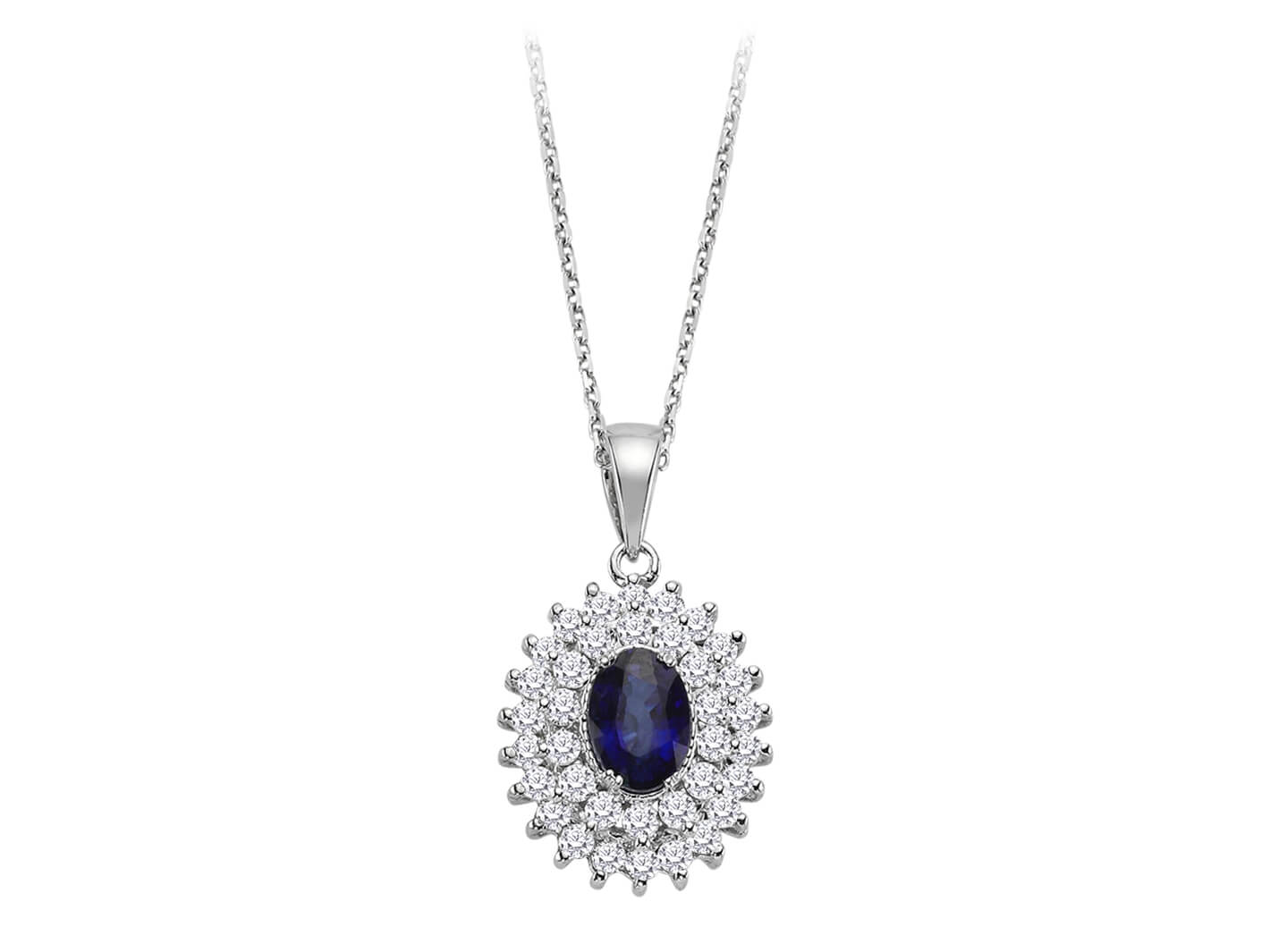 Double Row Diamond and Oval Sapphire Necklace