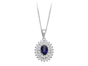 Double Row Diamond and Oval Sapphire Necklace