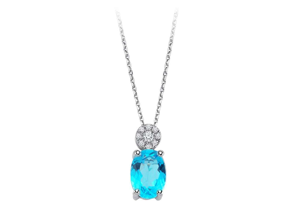 Diamond and Oval Blue Topaz Necklace