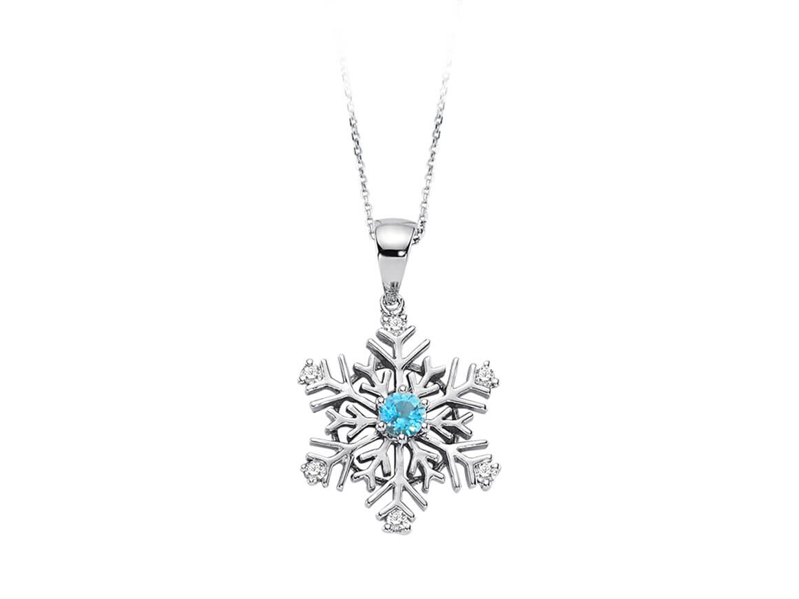 Collier flocon de neige diamant et topaze bleue