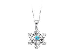 Collier flocon de neige diamant et topaze bleue
