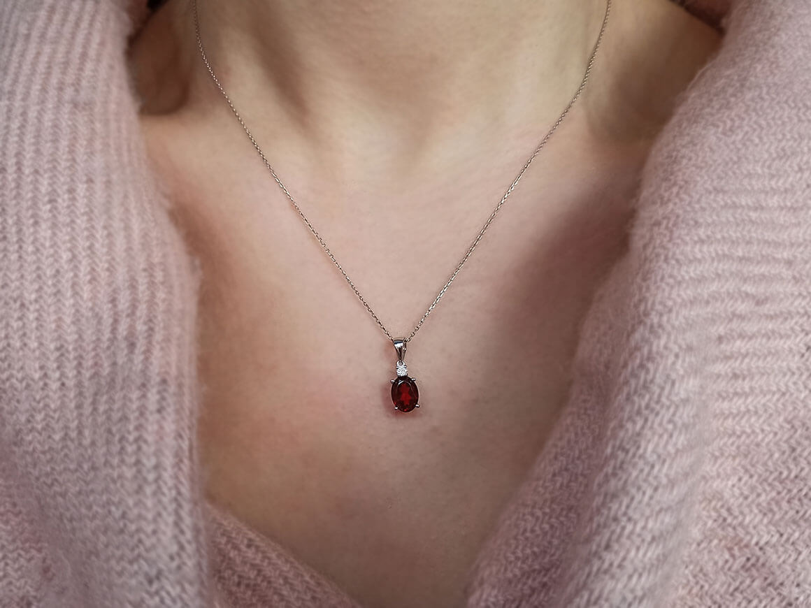 Diamond and Oval Garnet Necklace
