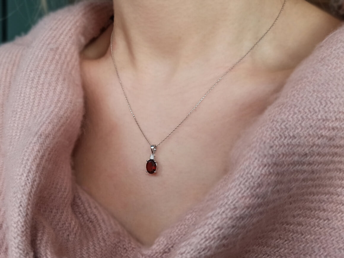 Diamond and Oval Garnet Necklace