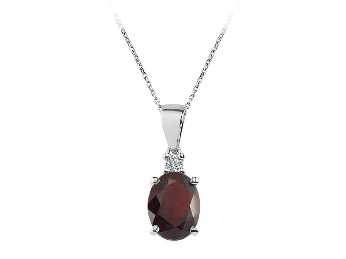 Diamond and Oval Garnet Necklace