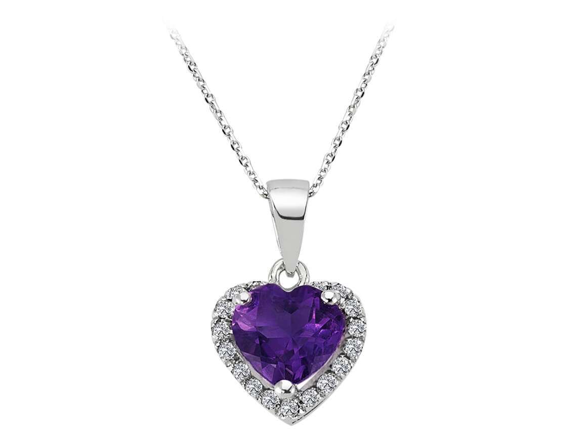 Collier diamant et améthyste taille coeur