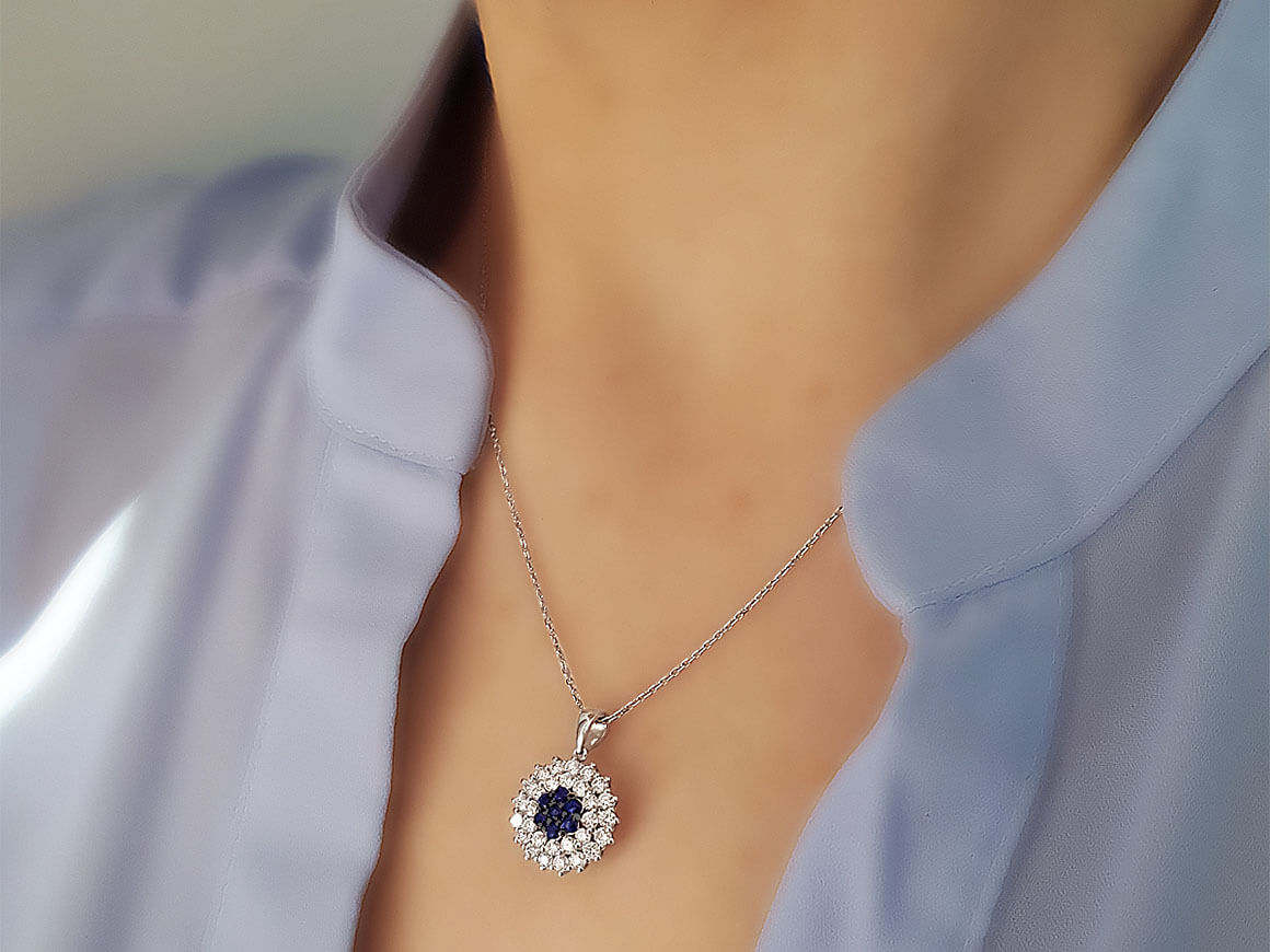 Collier double rang diamants et saphirs