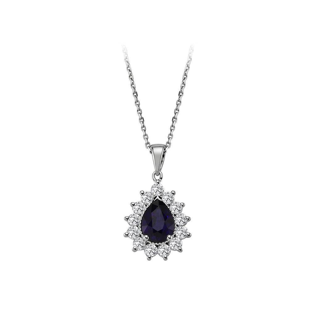 Diamond and drop sapphire necklace