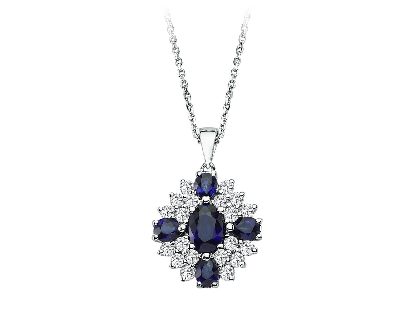 Diamond and Sapphire Eye Motif Necklace