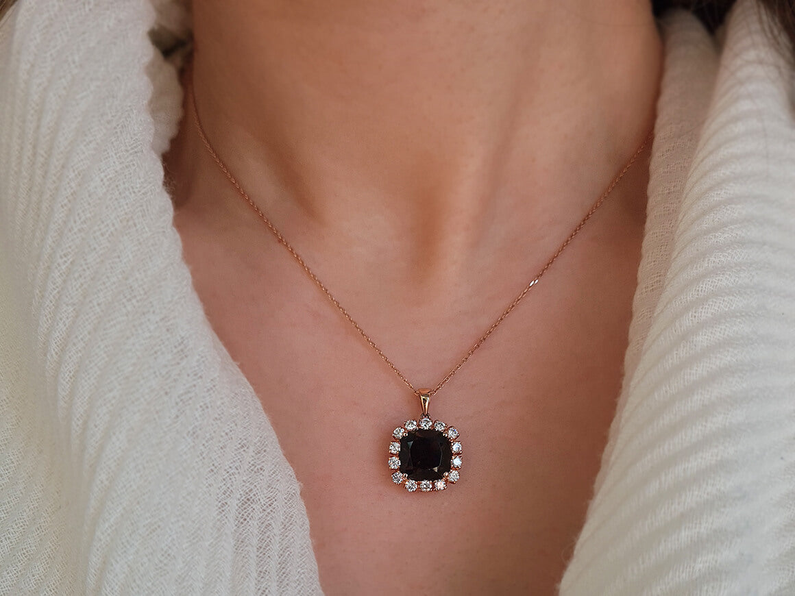 Diamond and Cushion Cut Smoky Quartz Necklace