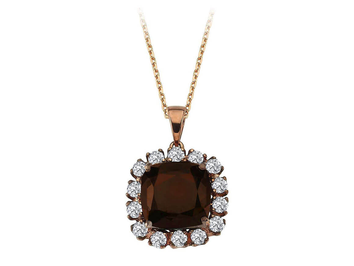 Diamond and Cushion Cut Smoky Quartz Necklace