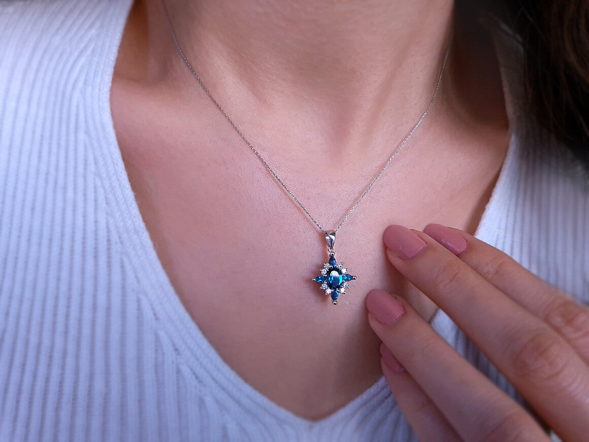 Diamond and London Blue Topaz May Necklace