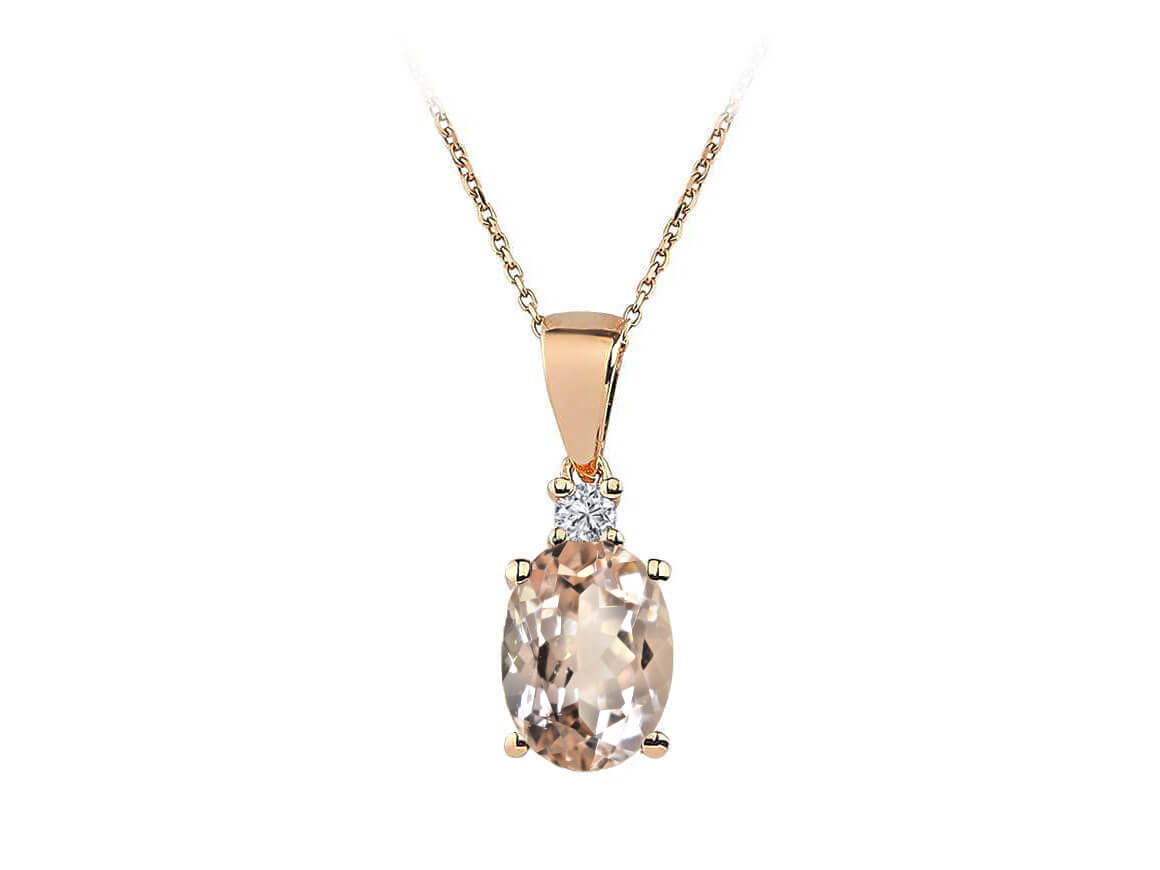 Diamond and Oval Morganite Necklace