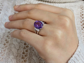 Bague diamant et améthyste ovale