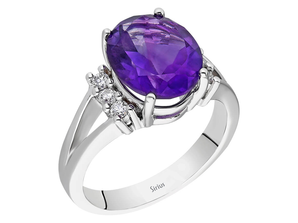 Bague diamant et améthyste ovale