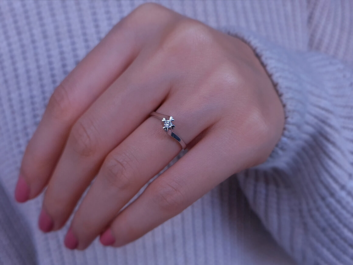 0.08 carat diamond heart shaped solitaire ring