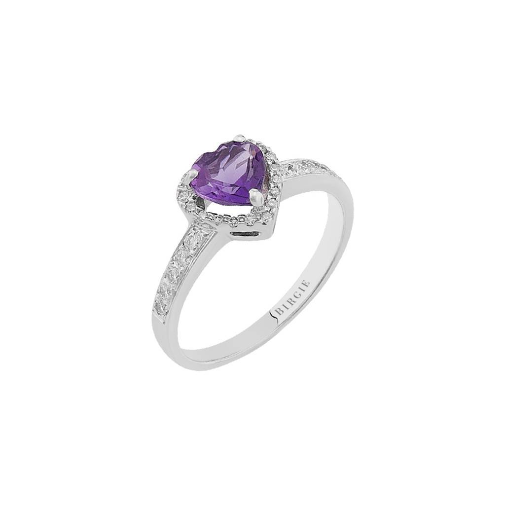 Bague diamant et améthyste coeur